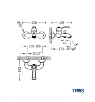 MEDIDAS MONOMANDO BAÑERA DUCHA MONOCLASIC TRES GRIFERIA